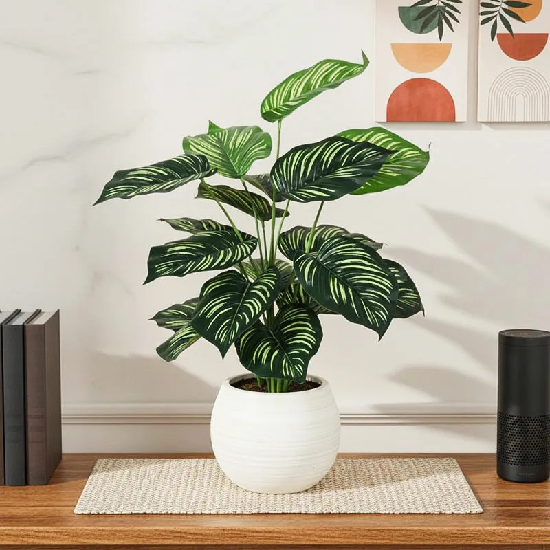 Faux Lush Peperomia Plant With Black Plastic Pot - 2.3 Feet media 1