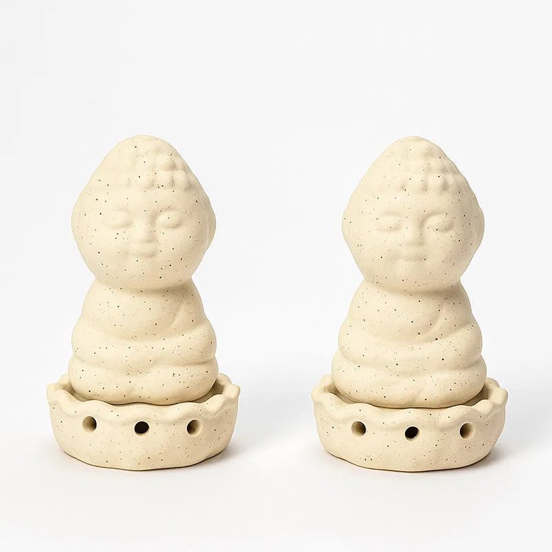 Buddha Ceramic Incense Holder (White) - Four Piece Set media 5