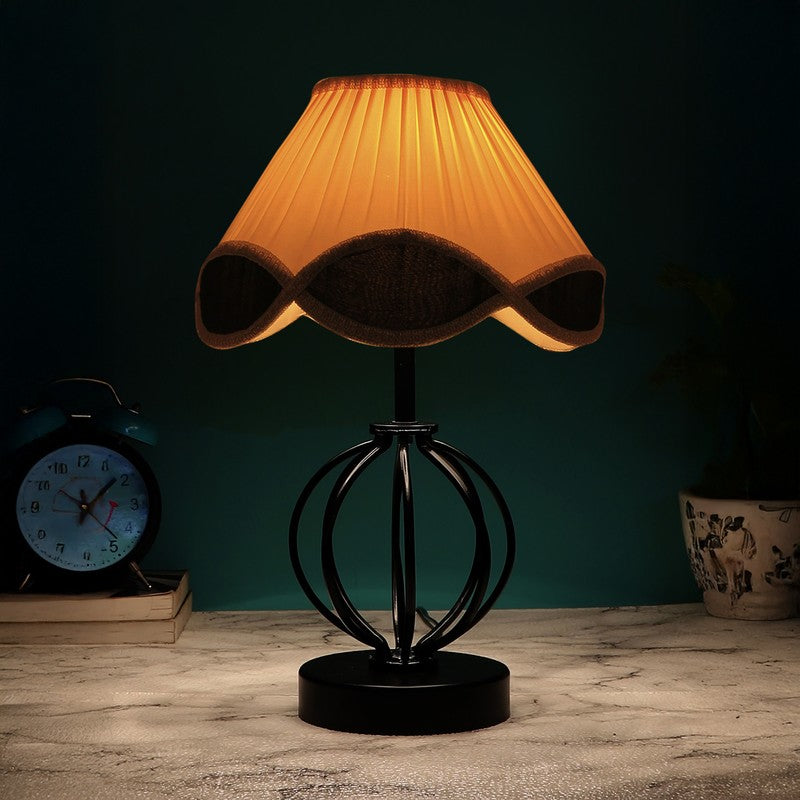 Auryssa Cotton Table Lamp With Wooden Base - Ivory