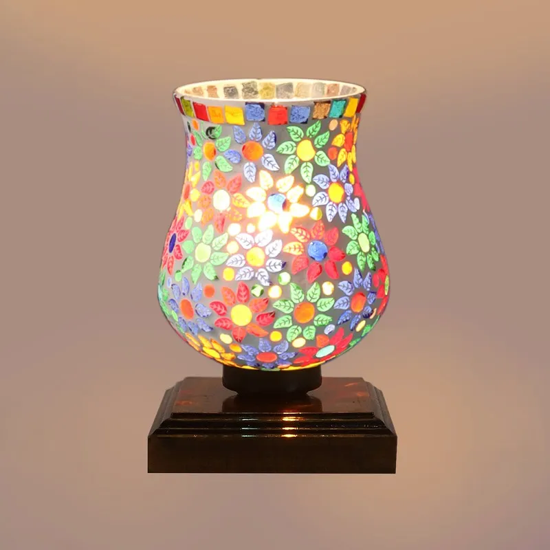 Chromiq Mosaic Glass Table Lamp With Wooden Base - Multicolor media 8