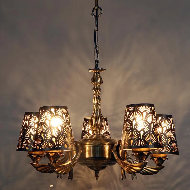 Ethnic Noma Etched Vistara Golden Antique Ceiling Lamp media 1