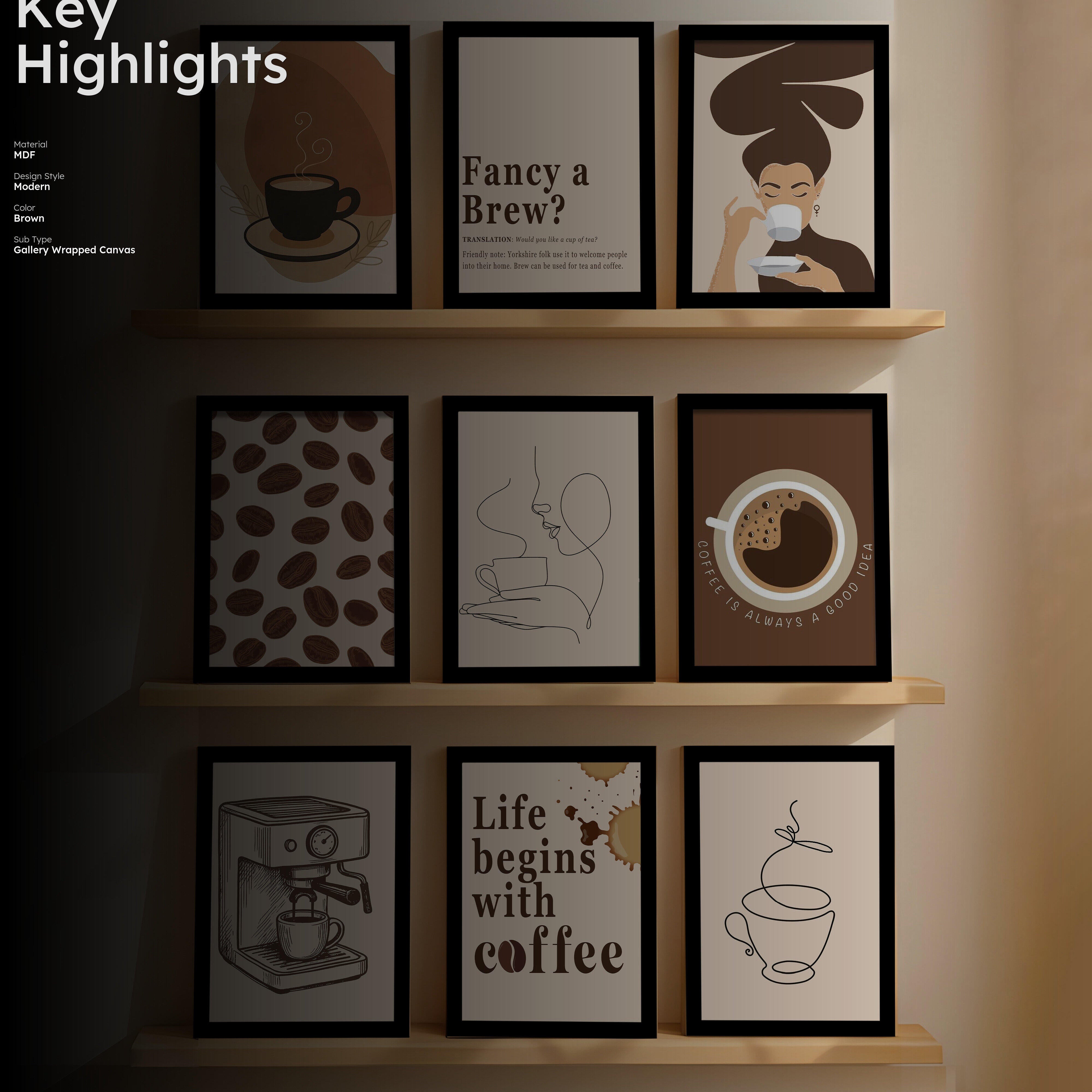 Roastia Cafe Style Coffee Wall Art Set With Frame - Set Of Nine media 2