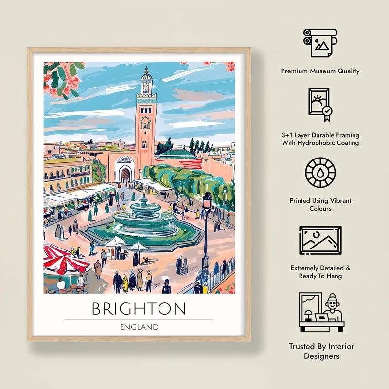 Vintage Brighton Framed Canvas Archival Canvas Wall Painting - Natural Brown Frame media 8