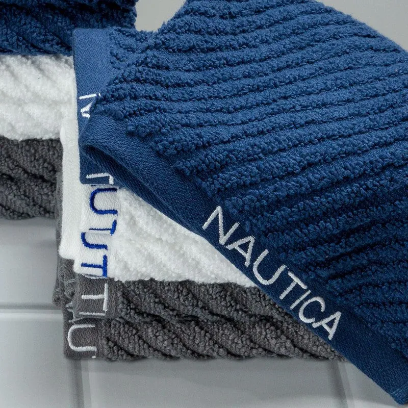 Nautica Riviera Soft Cotton Hand & Face Towel (White,Blue & Grey) - Set Of Twelve media 4