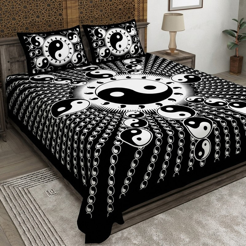 Petalza Cotton Bedsheet (Black,White) - 240 TC