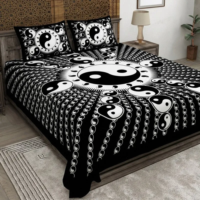 Petalza Cotton Bedsheet (Black,White) - 240 TC media 1