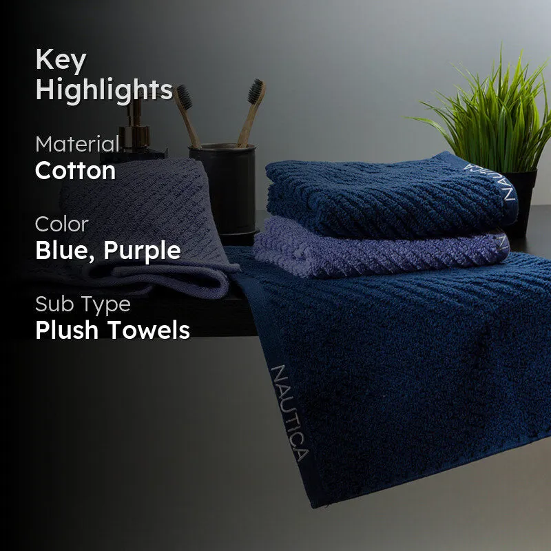 Nautica Riviera Soft Cotton Hand & Face Towel (Navy Blue & Light Blue) - Set Of Four media 2