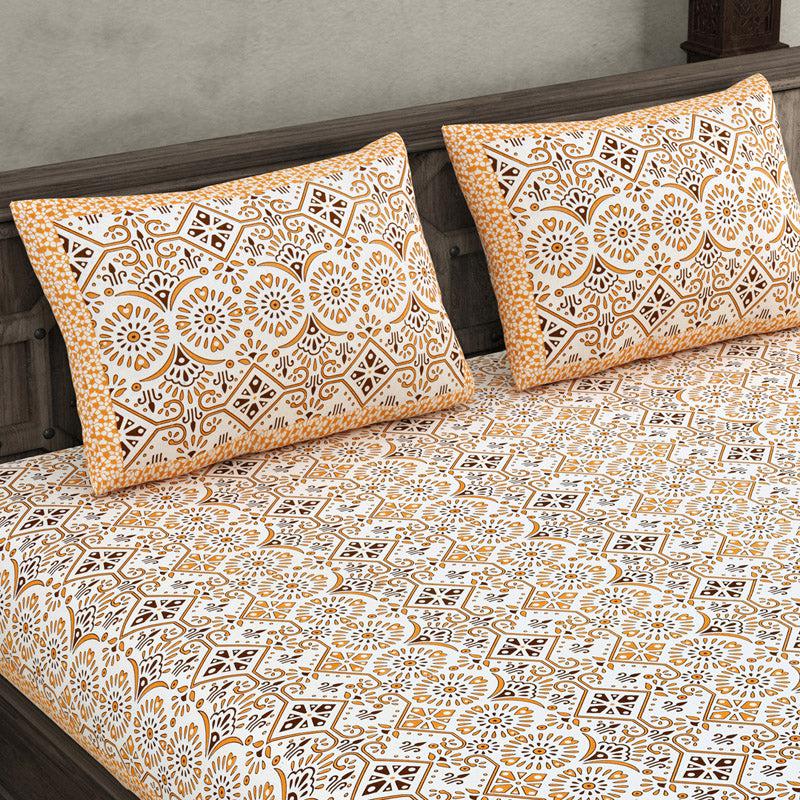 Madhuprerna Printed Cotton Bedsheet (Yellow) - 160 TC media 3