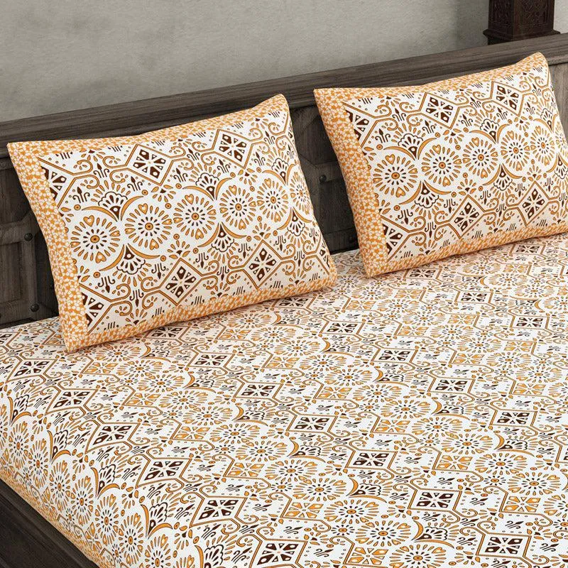 Madhuprerna Printed Cotton Bedsheet (Yellow) - 160 TC media 3