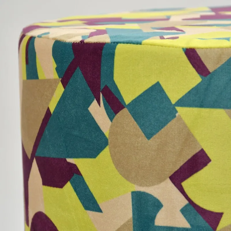 Mosiac Abstract-print Multicolor Engineered Wood Ottoman media 6