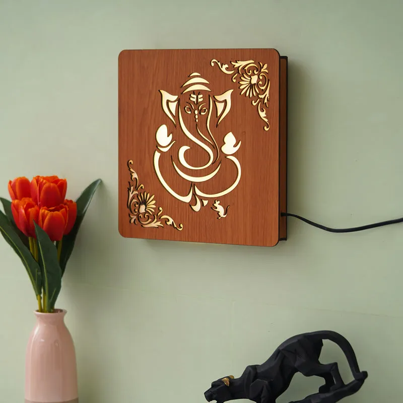 Ganesha Aura LED Wooden Wall Lamp media 1