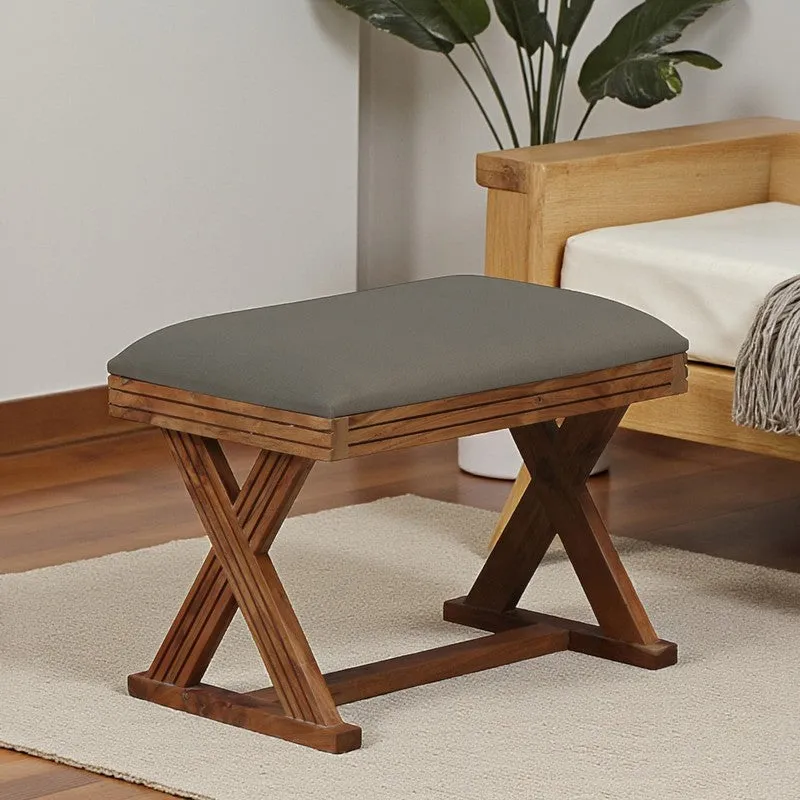 Versatile Sheesham Wood Ottomans & Pouffe - Grey media 1