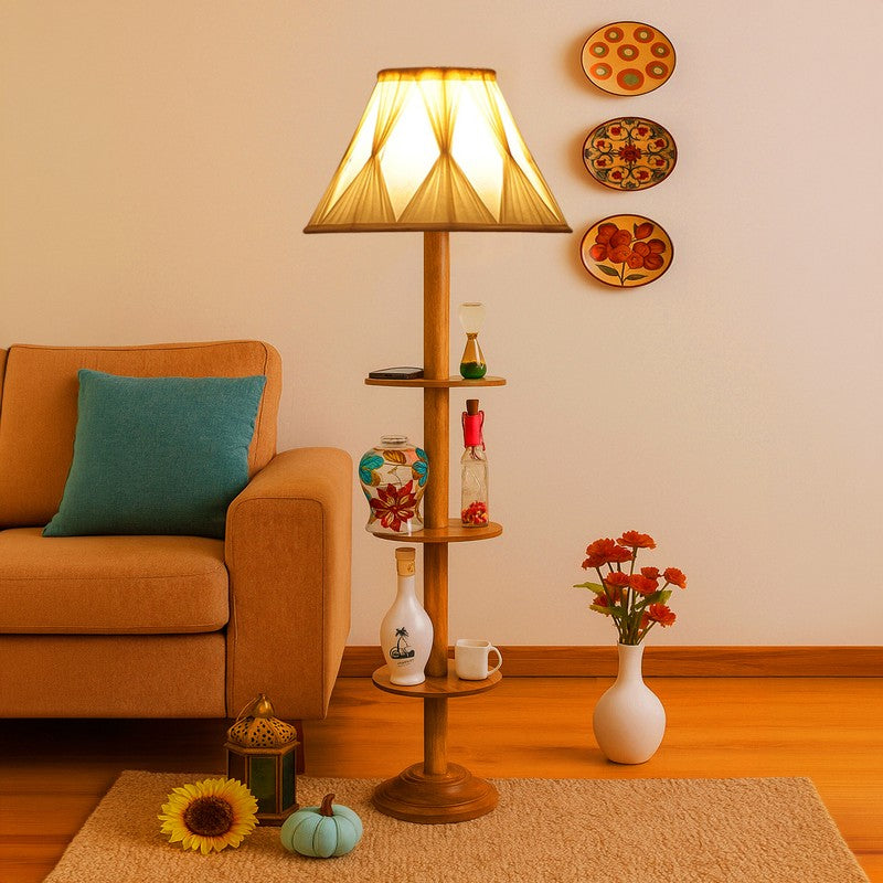 TierShimmer Tower Wooden Floor Lamp - White
