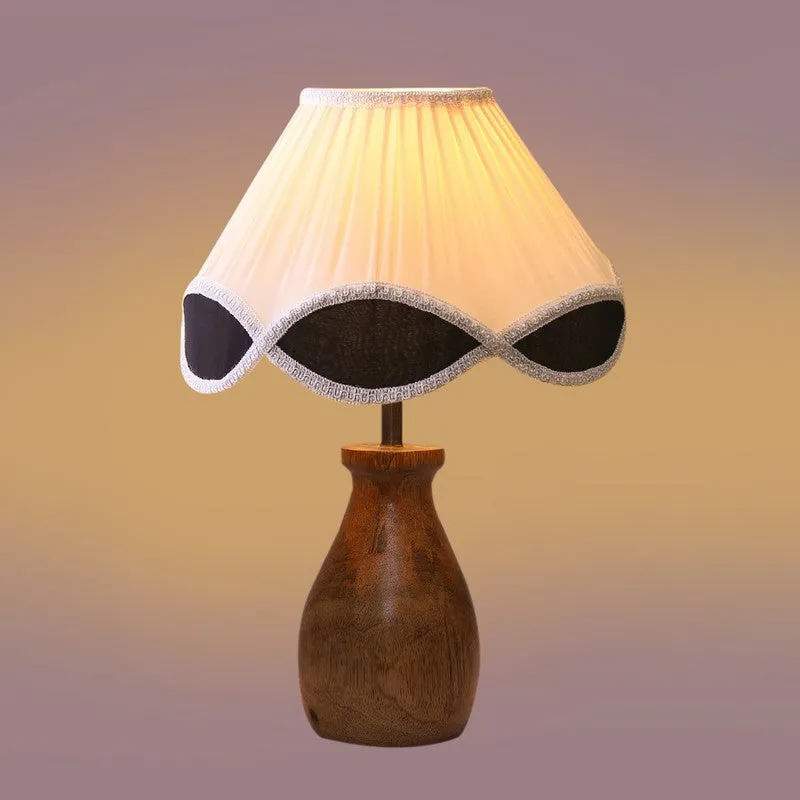 Flamoria Cotton Table Lamp With Wooden Base - OffWhite media 6