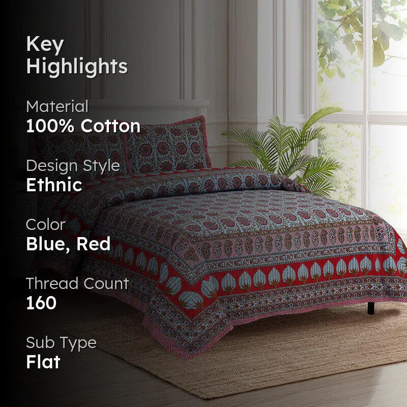 Ayati Ethnic Cotton Bedsheet (Red) - 160 TC media 2