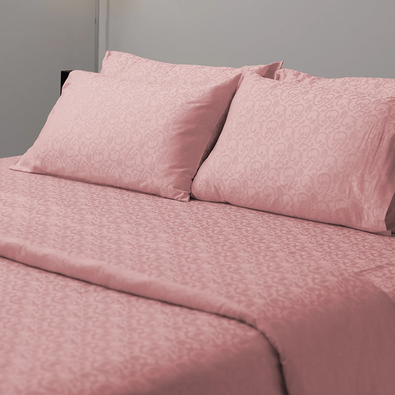 Coral Bloom Jacquard Cotton Bedsheet (Cameo Rose) - 300 TC media 4