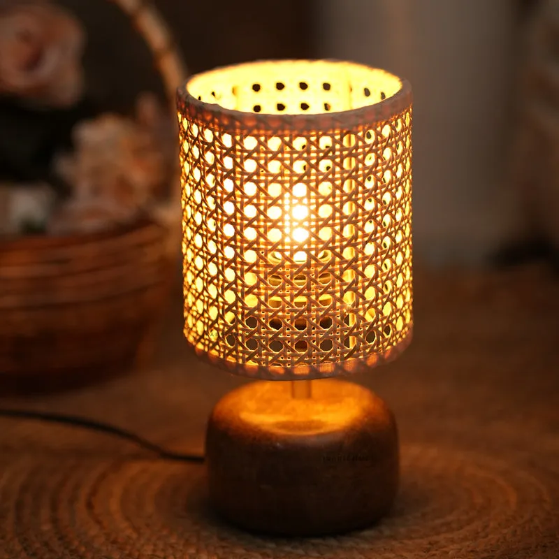 EmberLit Rattan Mango Wood Table Lamp - Beige,Brown media 1