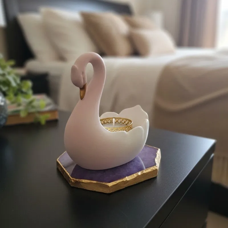 Swan Shaped Resin Tea Light Candle Holder - Purple media 4
