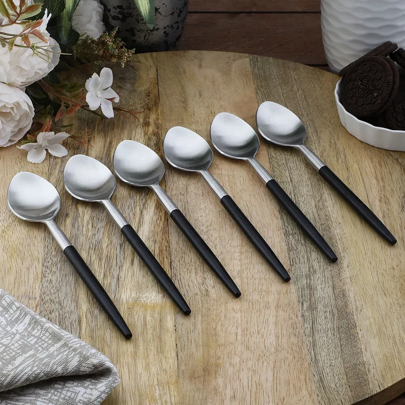 Stirling Stainless Steel Spoon Set (Silver & Black) - Set Of Six media 3
