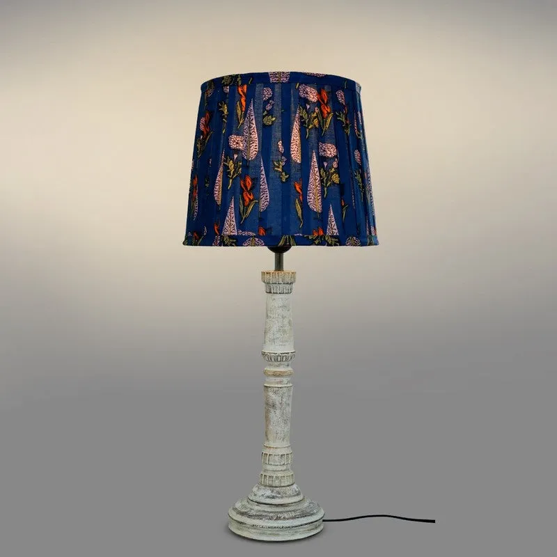Indigo Veil Wooden Base Cotton Table Lamp - Multicolor media 4