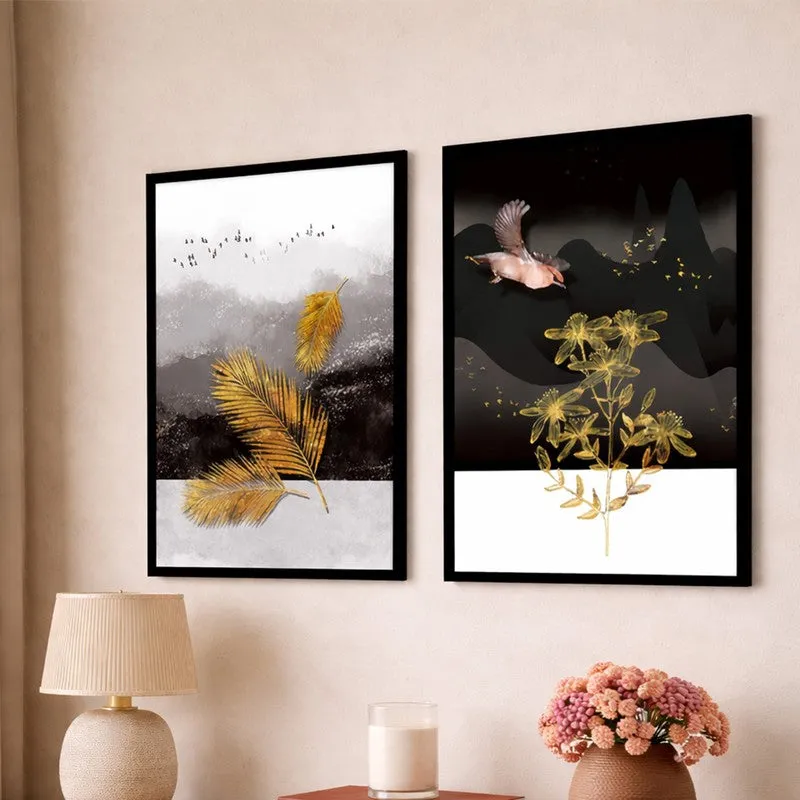 Nature Glide Paper Wall Painting With MDF Frame (Black) - Set Of Two media 3