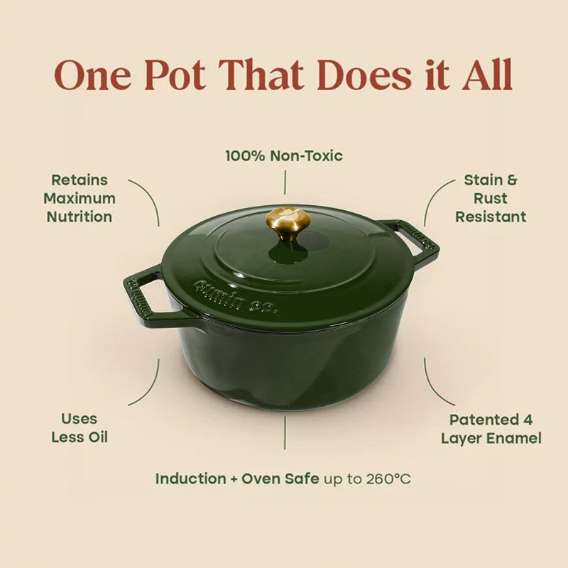 Cumin Co Enamel Cast Iron Cooking Pot (4000 mL) - Green media 4