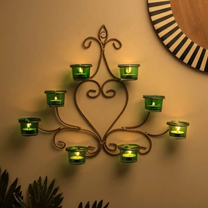 Floral Gold Frame Candle Holder - Green media 1