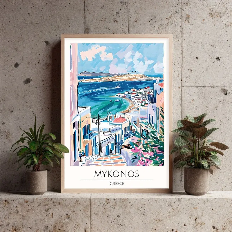 Vintage Mykonos Framed Canvas Archival Canvas Wall Painting - Natural Brown Frame media 3