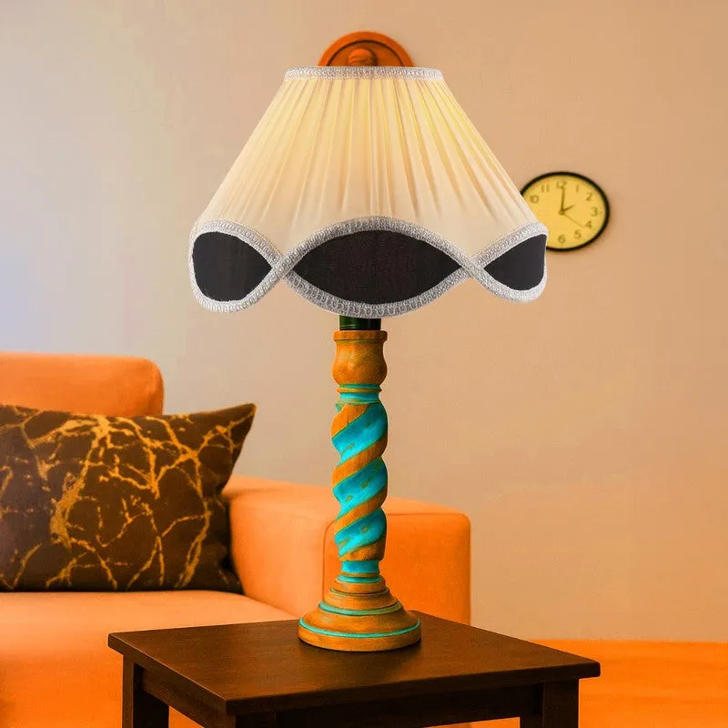 Elara Zylo Wooden Table Lamp - OffWhite media 3
