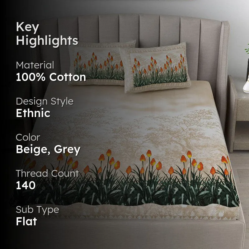Doodle Dreams Floral Cotton Bedsheet (Peach) - 140 TC media 2
