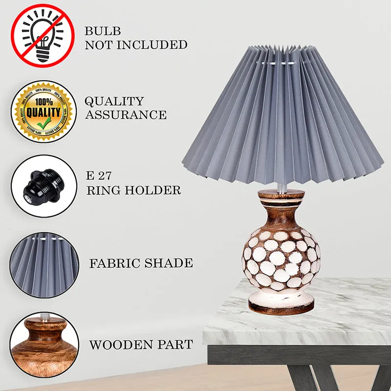 French Pleat Bubble Wooden Table Lamp - Grey,Brown,White media 4