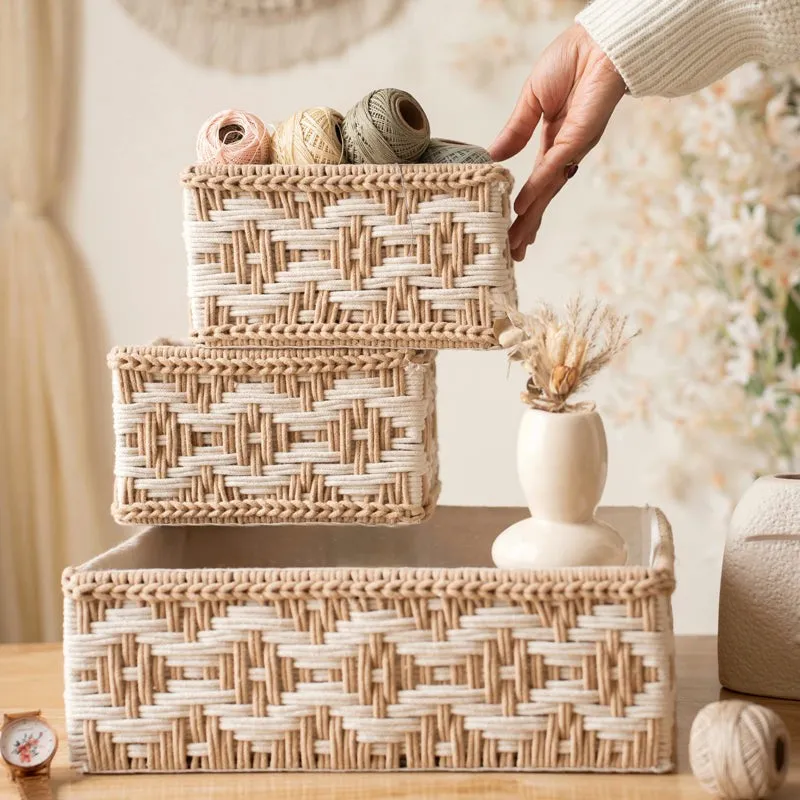 Frayla Macrame (Metal,Cotton) Storage Basket - Set of Three media 1