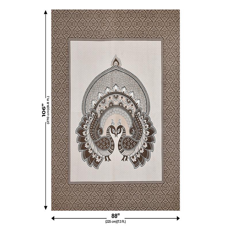 Mayura Ethnic Cotton Bedsheet (White,Brown) - 180 TC media 5
