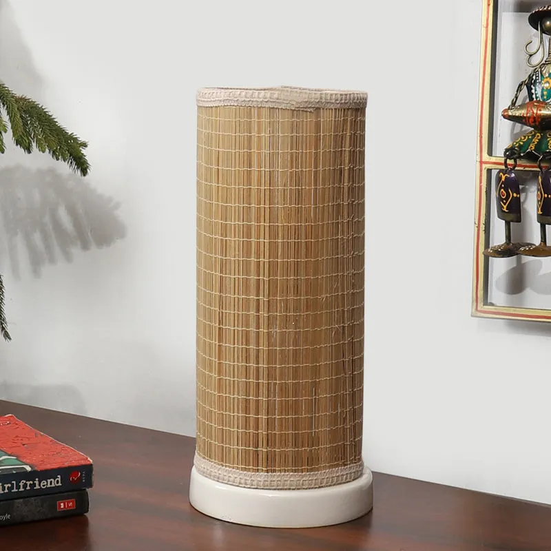 Seralya Cylindra Curve Bamboo Table Lamp - White media 3