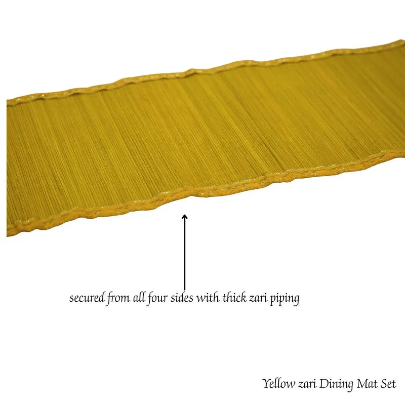 Close-up view of the yellow runner with thick decorative piping along the edge.