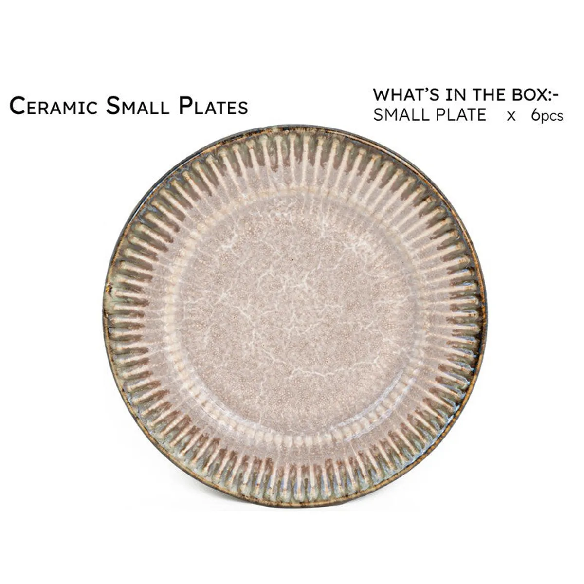 Close-up of a round pink ceramic plate with a ribbed rim.