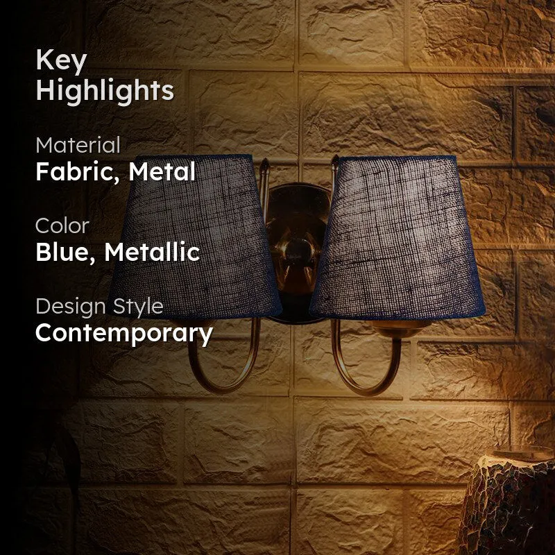 Veda Duo Conical Fabric & Metal Wall Lamp - Blue media 2
