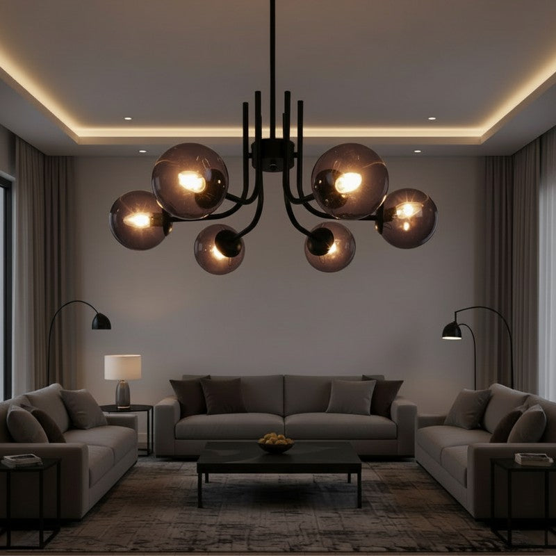 Smoky Globe Iron Sphere Ceiling Lamp - Black media 4
