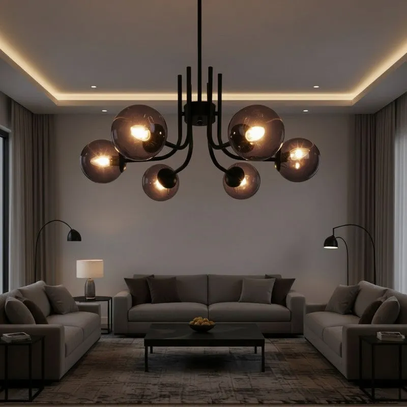 Smoky Globe Iron Sphere Ceiling Lamp - Black media 4