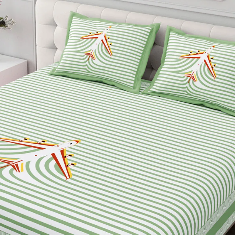 Illusion Stripey Flight Cotton Bedsheet (Green) - 200 TC media 4
