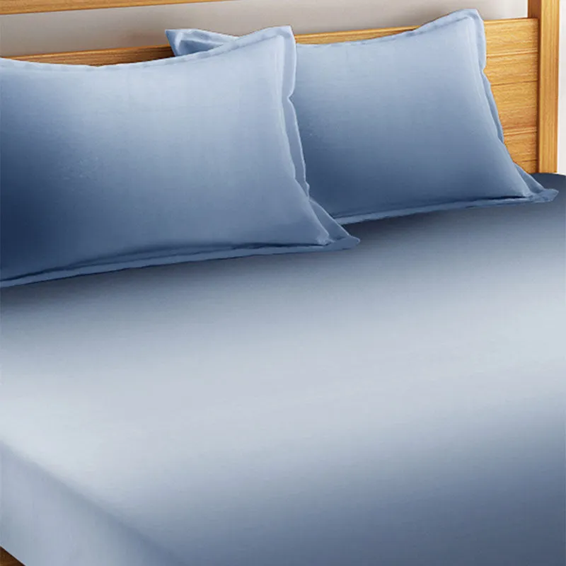 Silas Solid Cotton Bedsheet (Blue) - 210 TC media 4