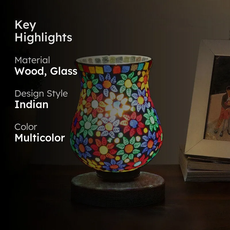 Lumlin Mosaic Glass Table Lamp With Wooden Base - Multicolor media 2