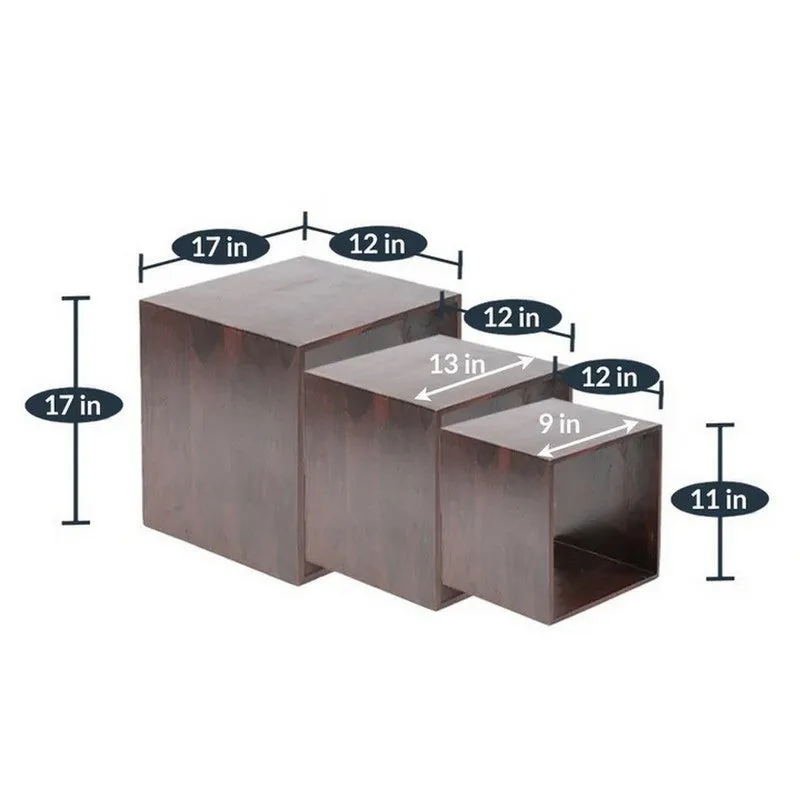 Tverox Sheesham Wooden Side & Bedside Table (Brown) - Set Of Three media 10