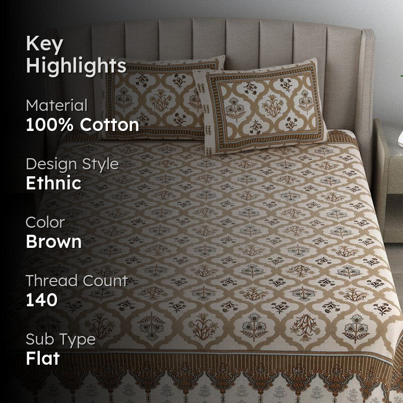 Meadow Memories Floral Cotton Bedsheet (Brown) - 140 TC media 2