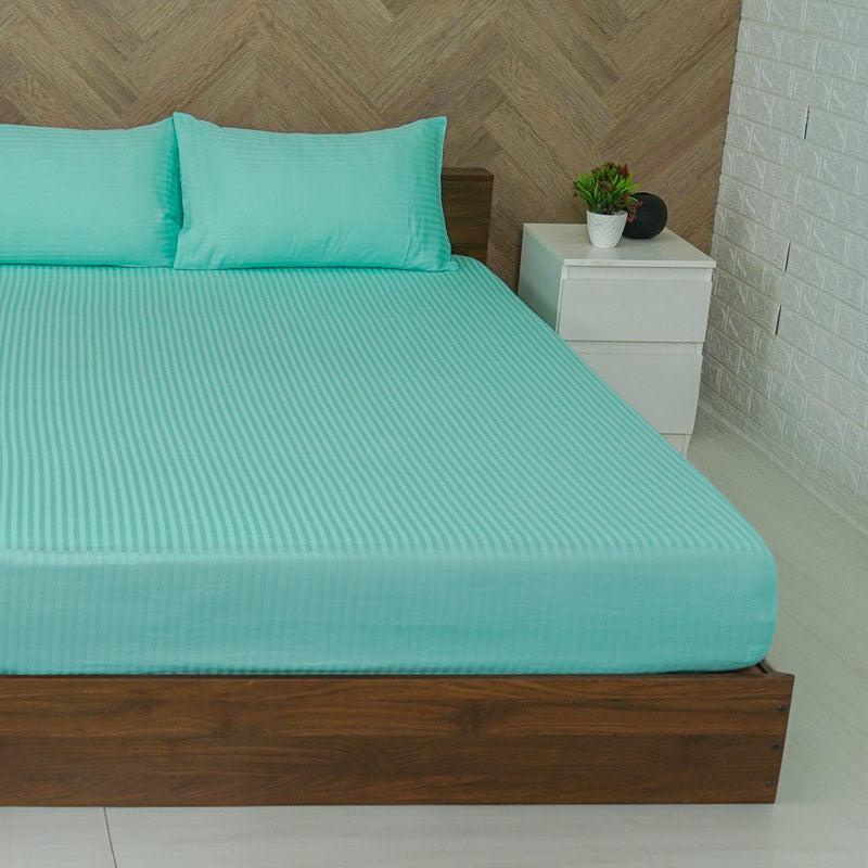 Reposi Striped Cotton Bedsheet (Aqua Blue) - 200 TC media 3