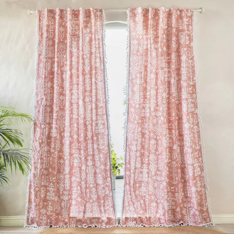 Tranquebar Home Wild Tropics Cotton Curtains(Peach) - Set Of Two media 3