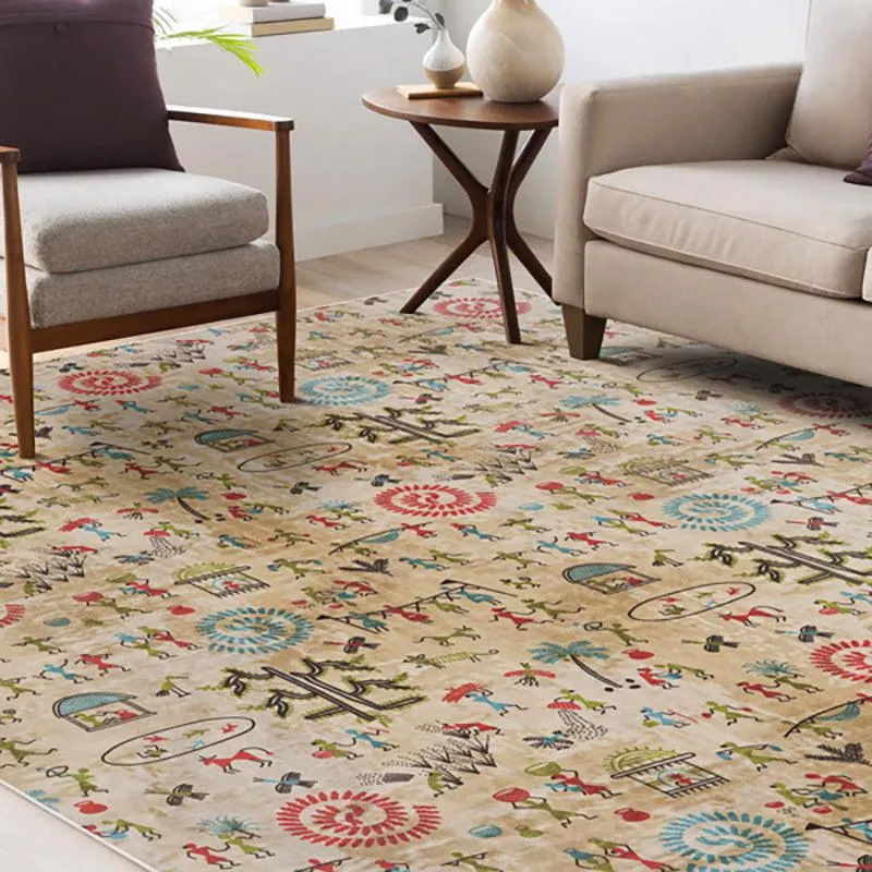 Celebrian Abstract Polyester Anti-Skid Carpet -Beige & Brown media 3