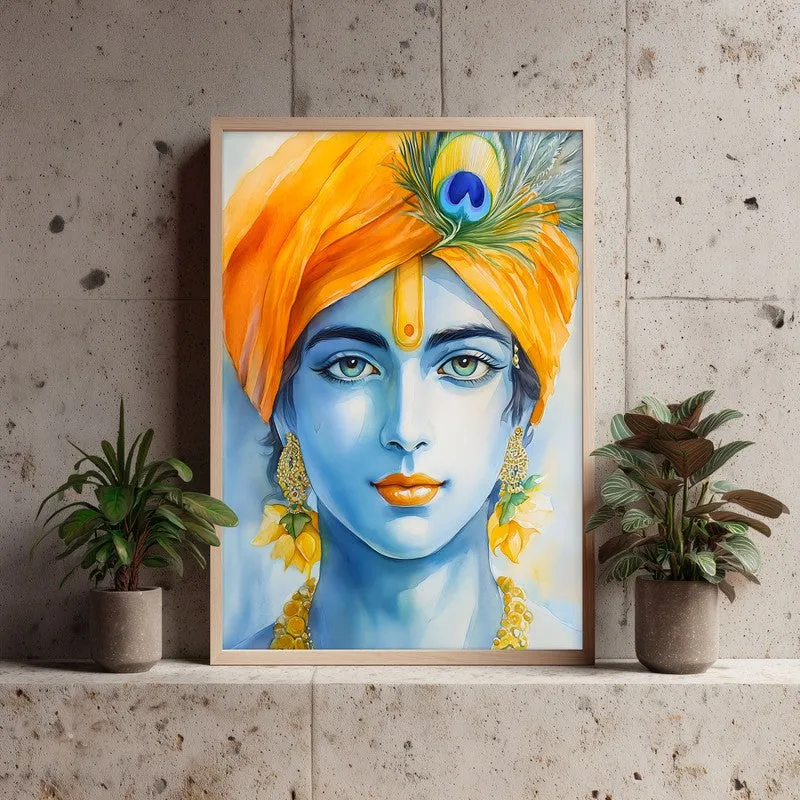 Divine Madhava Spiritual Archival Paper Wall Painting - Natural Brown Frame media 3