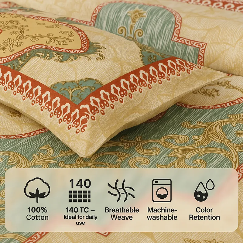 Neelakshi Ethnic Cotton Bedsheet (Beige) - 160 TC media 7