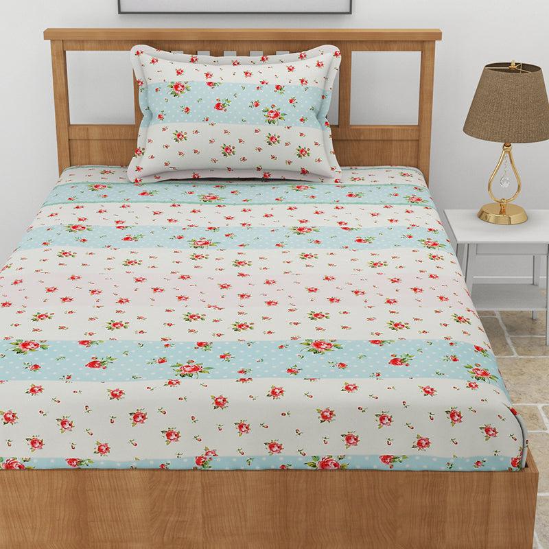 Safro Floral Fitted Microfiber Bedsheet (White & Blue) - 130 GSM media 3